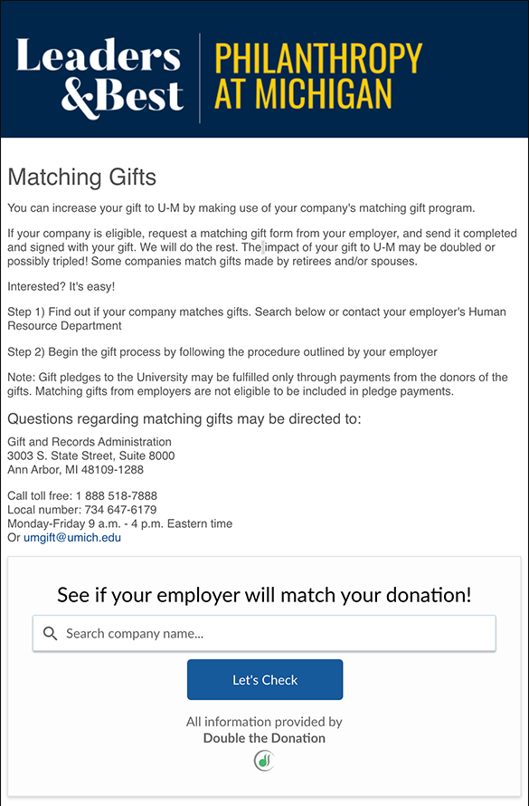 Here's a closer look at the University of Michigan's matching gift initiatives.