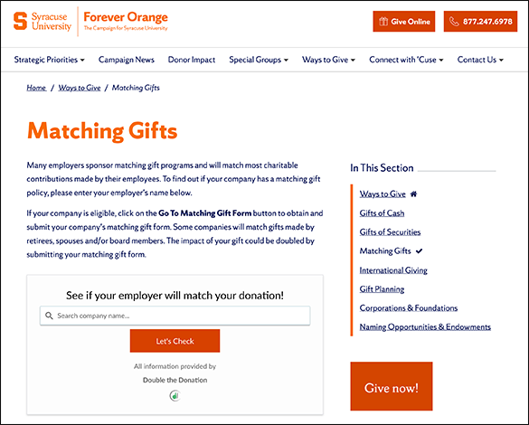 Here's a closer look at Syracuse University's matching gift initiatives.
