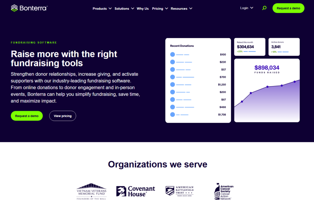 Screenshot of Bonterra’s fundraising software page