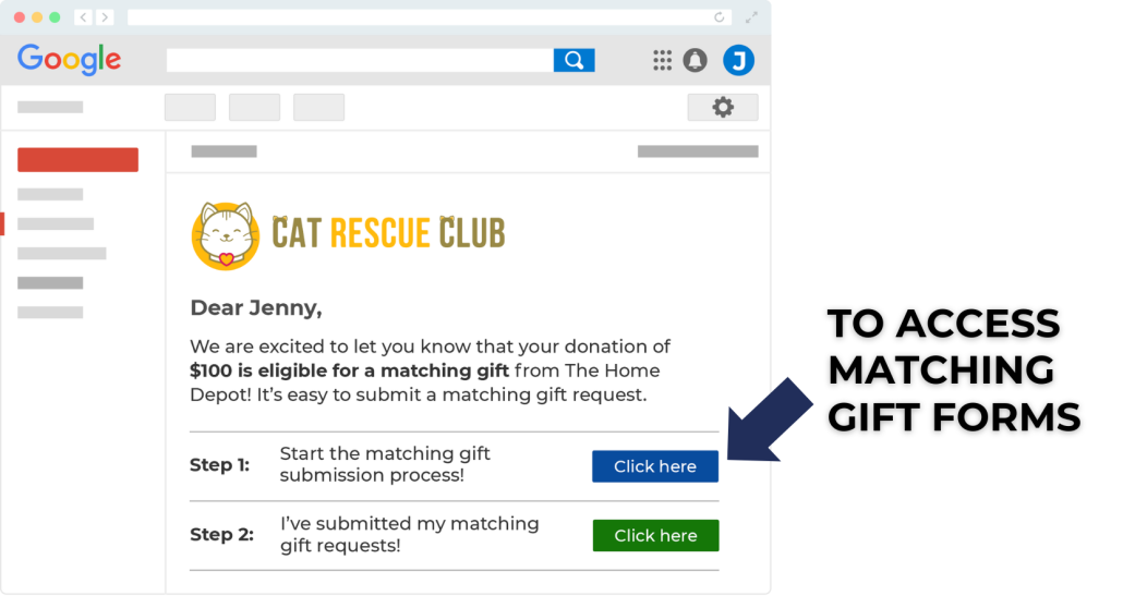 Accessing matching gift forms with an email