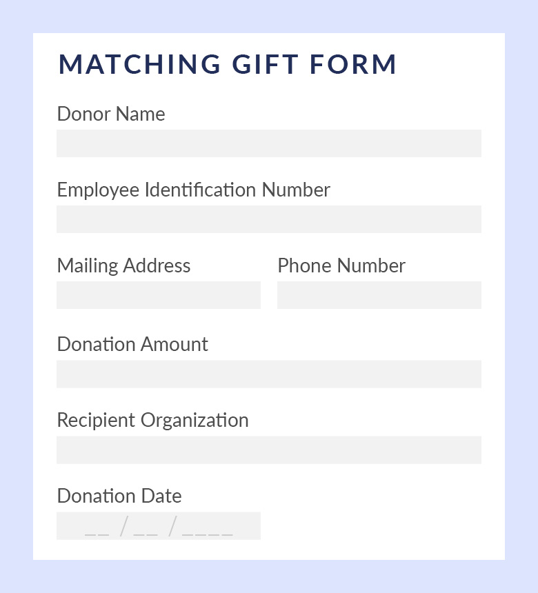 This graphic shows the typical format of a paper matching gifts form.