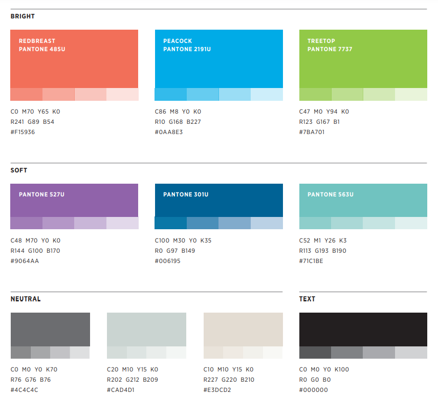 A screenshot from Audubon's style guide showing their brand colors.