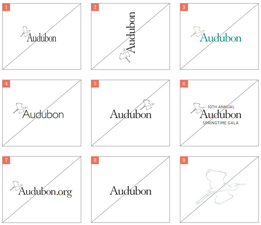 A screenshot from Audubon's style guide showing examples of how their logo should not be used.
