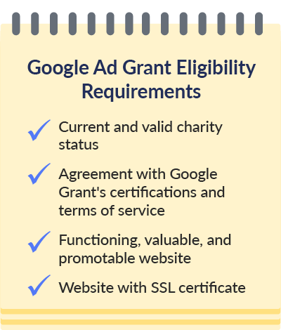 Use this checklist when determining your nonprofit's Google Ad Grants eligibility.