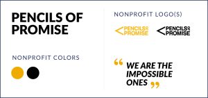 This image pictures Pencils of Promise’s nonprofit branding strategy. 