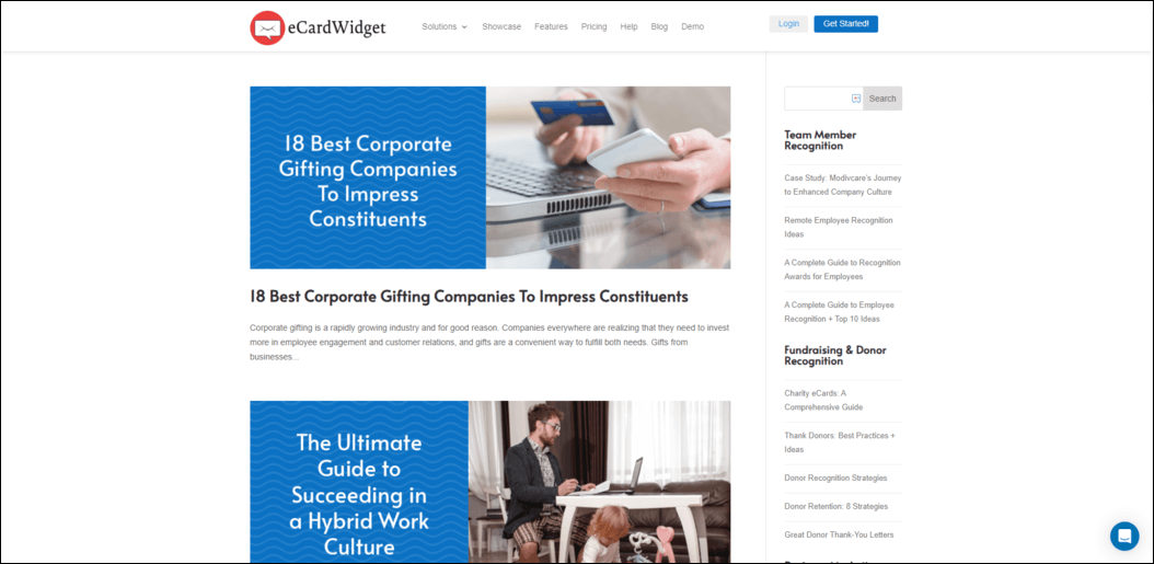 eCardWidget's nonprofit marketing blog features articles about supporter recognition, nonprofit software solutions, and seasonal fundraising ideas.