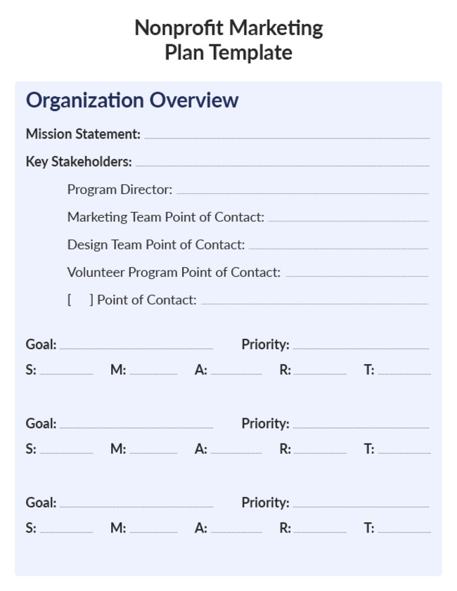 This is a general nonprofit marketing plan template.