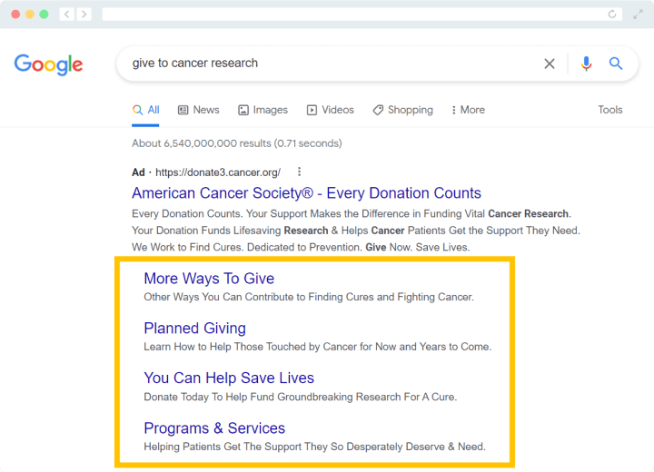 As part of the Google Ad Grants requirements, you should enable sitelink extensions for your ads.