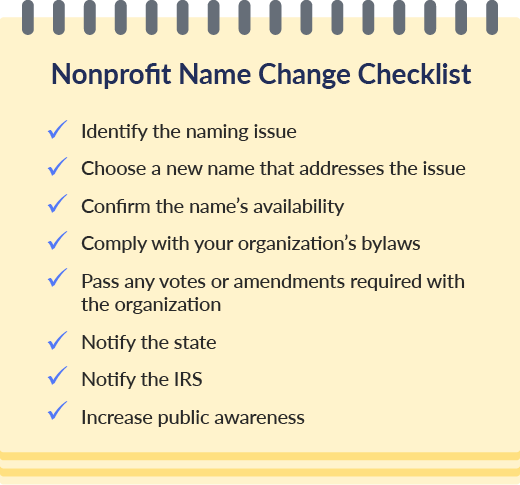 Use this checklist during the nonprofit name change checklist