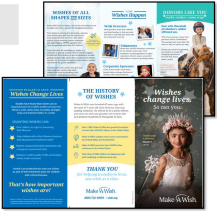 This flyer from Make-a-Wish is an example of a brochure.