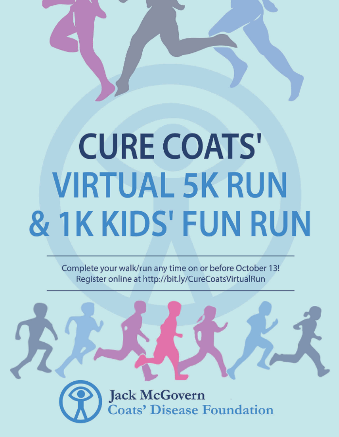 This flyer from the Coats' Disease Foundation markets a virtual event fundraiser.