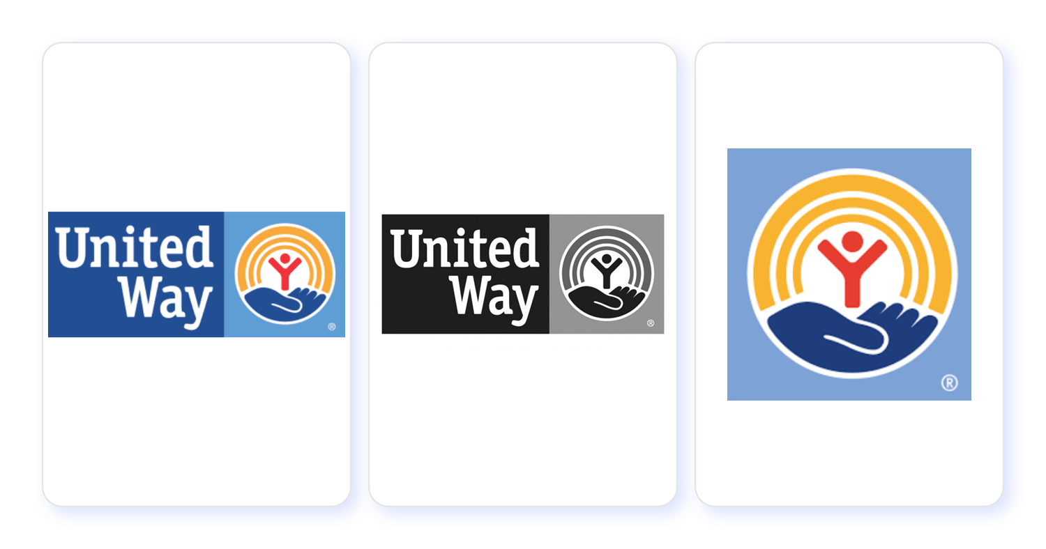 This graphic shows the different versions of a nonprofit logo.