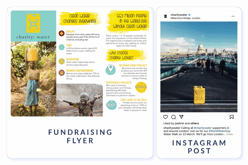 This graphic shows a nonprofit logo being used on different platforms.
