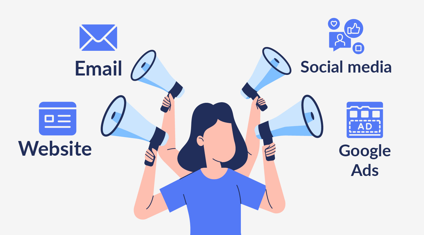 This graphic shows the four channels that should be included in a nonprofit marketing plan, which are detailed in the text below.