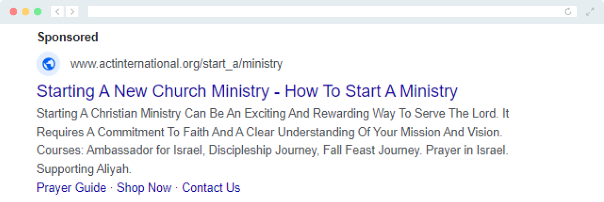 An example of a church's Google Ad.