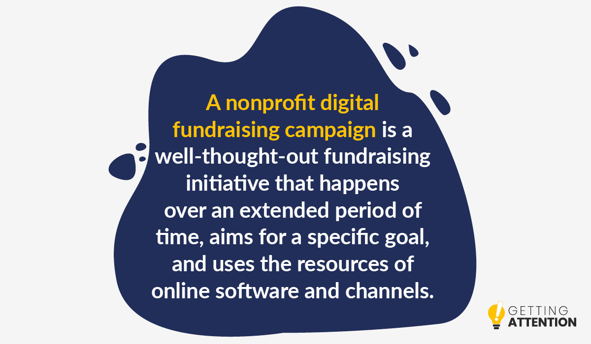 This image defines what a digital fundraising campaign is, also covered in the text below.