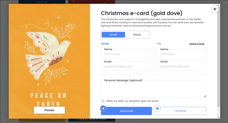 This image shows an example of a Christmas eCard used for a fundraiser.