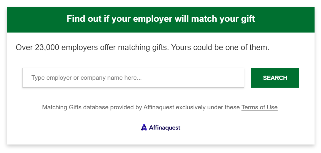 Matching gift software accessibility from Affinaquest