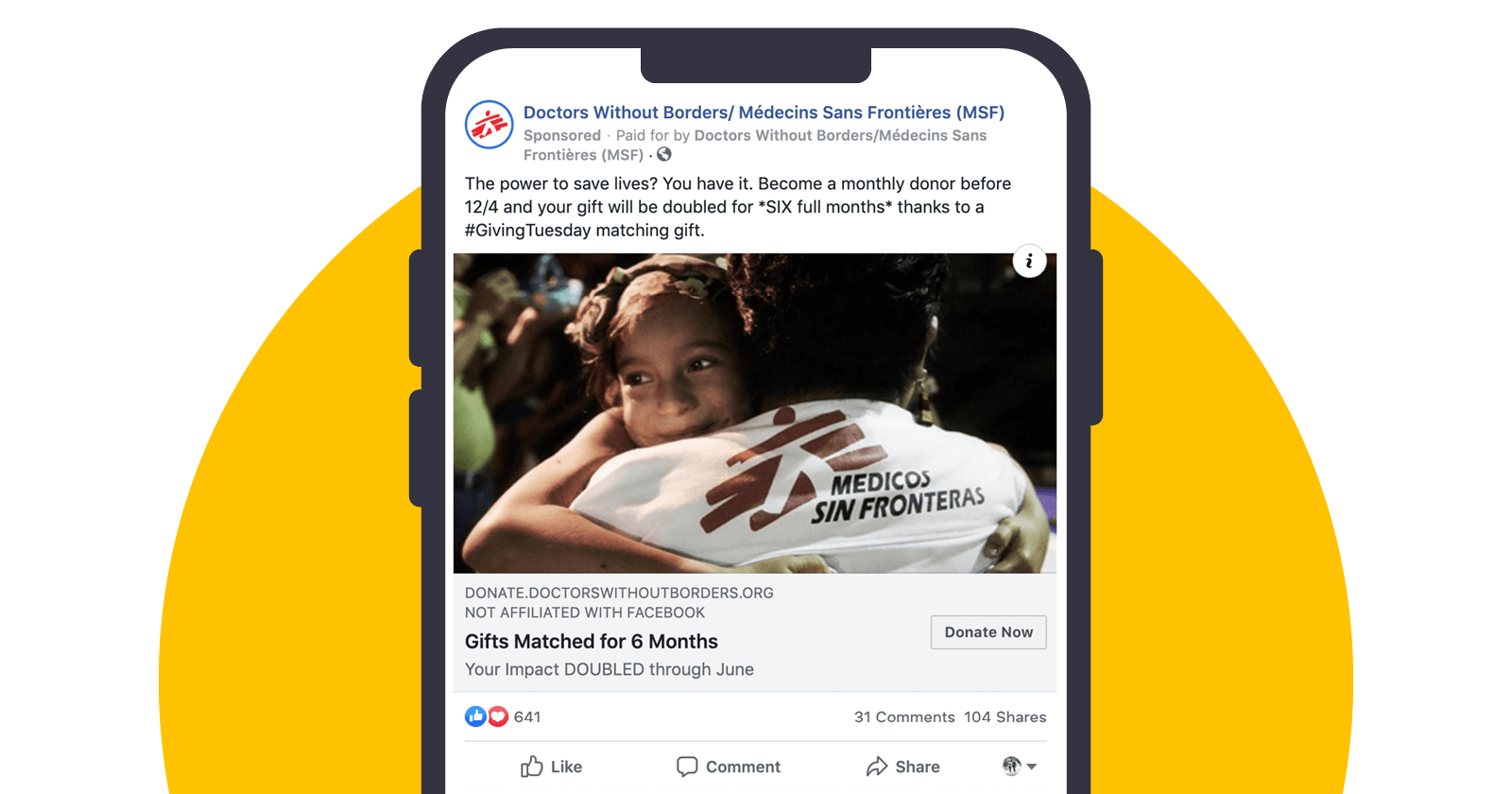 An example of a Facebook Ad campaign that Doctors Without Borders launched for GivingTuesday