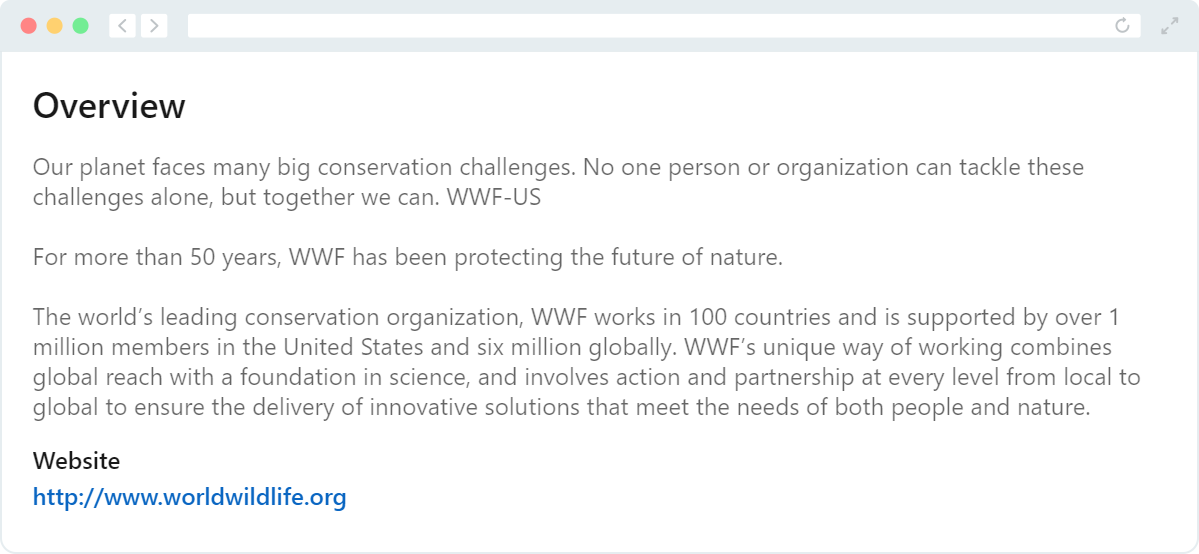 A screenshot of WWF's Linked page overview. 
