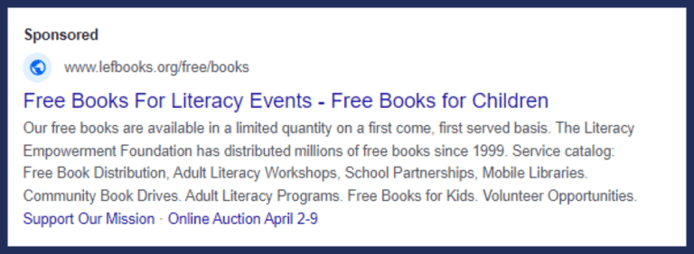The Literacy Empowerment Foundation uses the Google Ad Grant as part of its nonprofit marketing strategy.