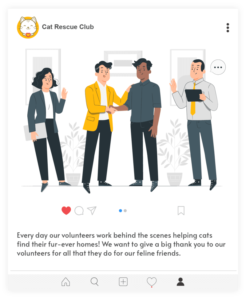 An Instagram post from the Cat Rescue Club shouting out their hardworking volunteers