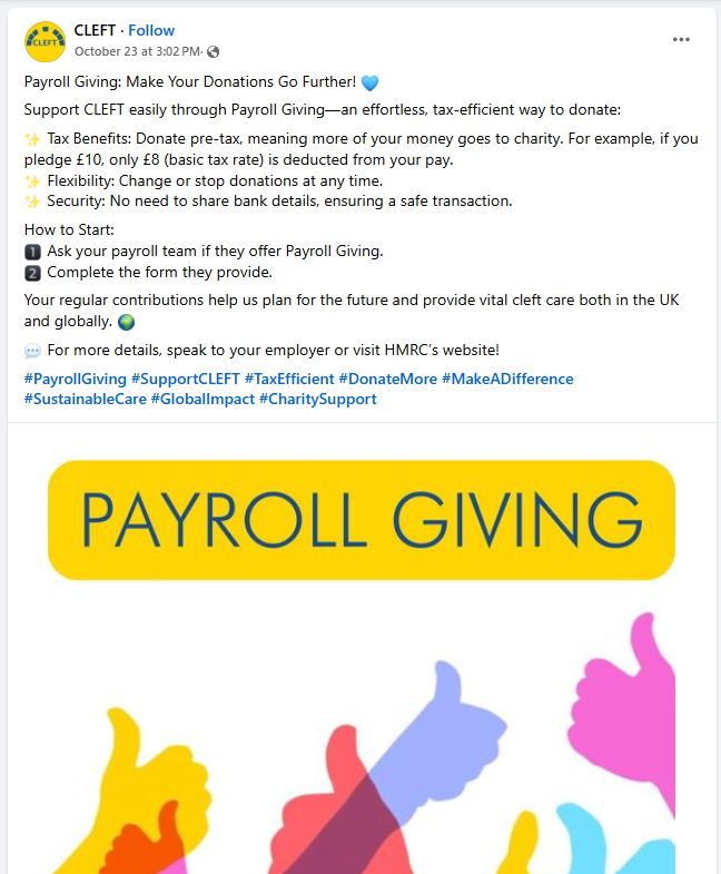 Payroll giving promotion example