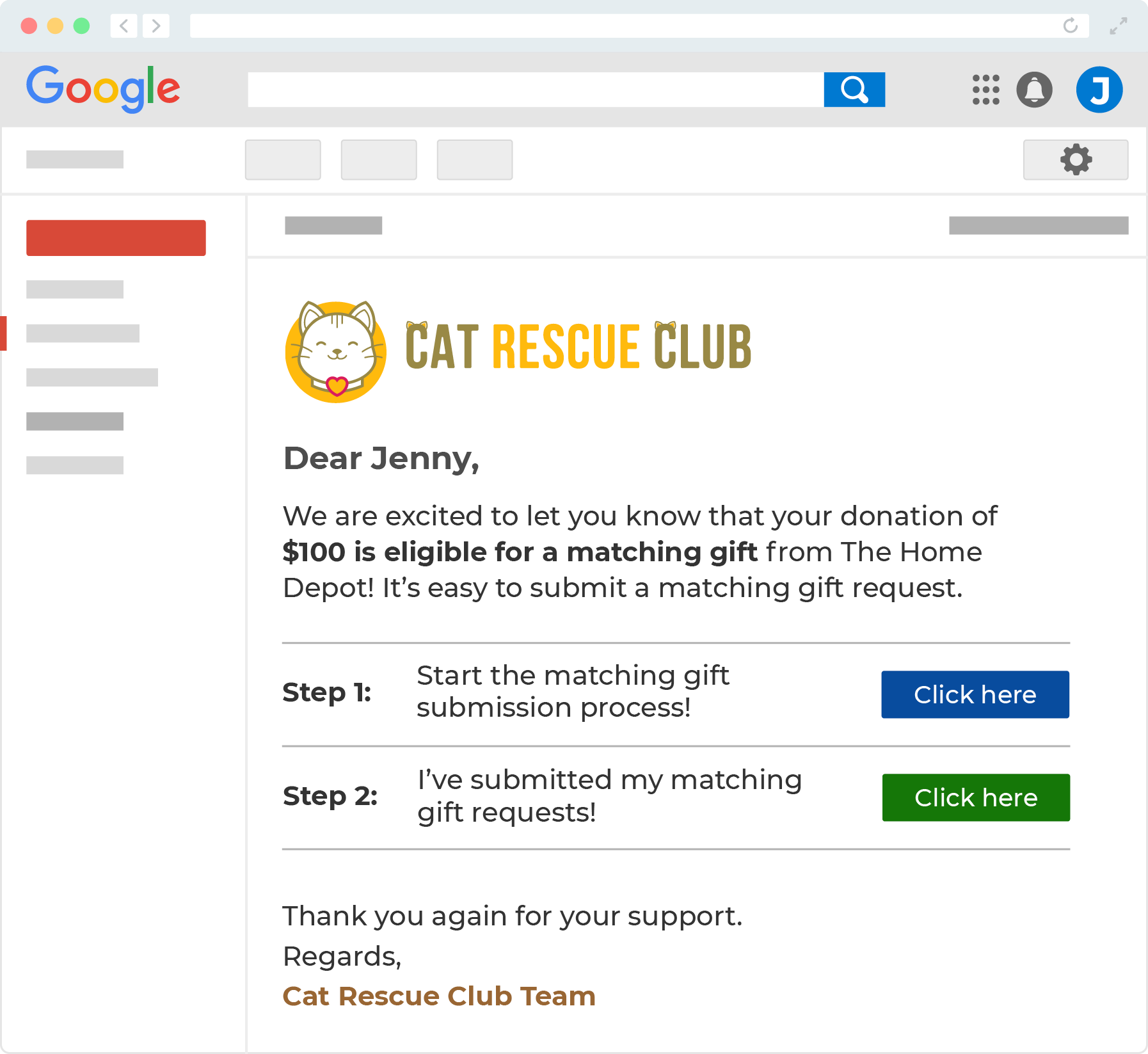 Driving support with one-off matching gift programs through follow-up emails.