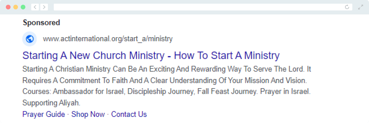 An example of a religious organization's Google Ad