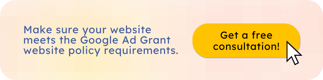 Get a free consultation to make sure your nonprofit meets the Ad Grant website requirements.