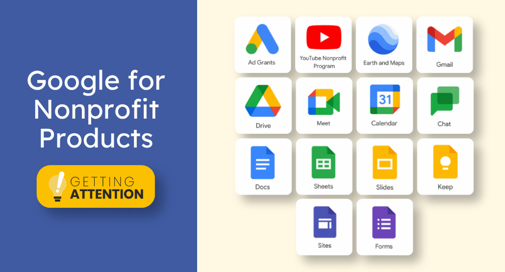 Icons of Google for Nonprofit products.